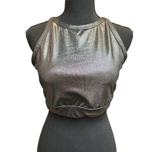 Joy Lab Metallic Black Active Wear Sports Bra, Yoga Outdoor, Size Large